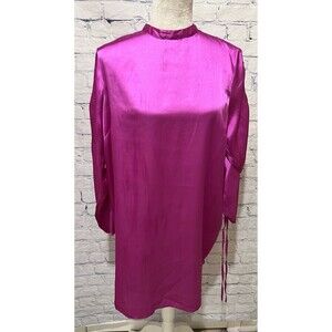 Silk Asos Purple Silky Long Rouched Sleeeve Knee Length Dress Size 8